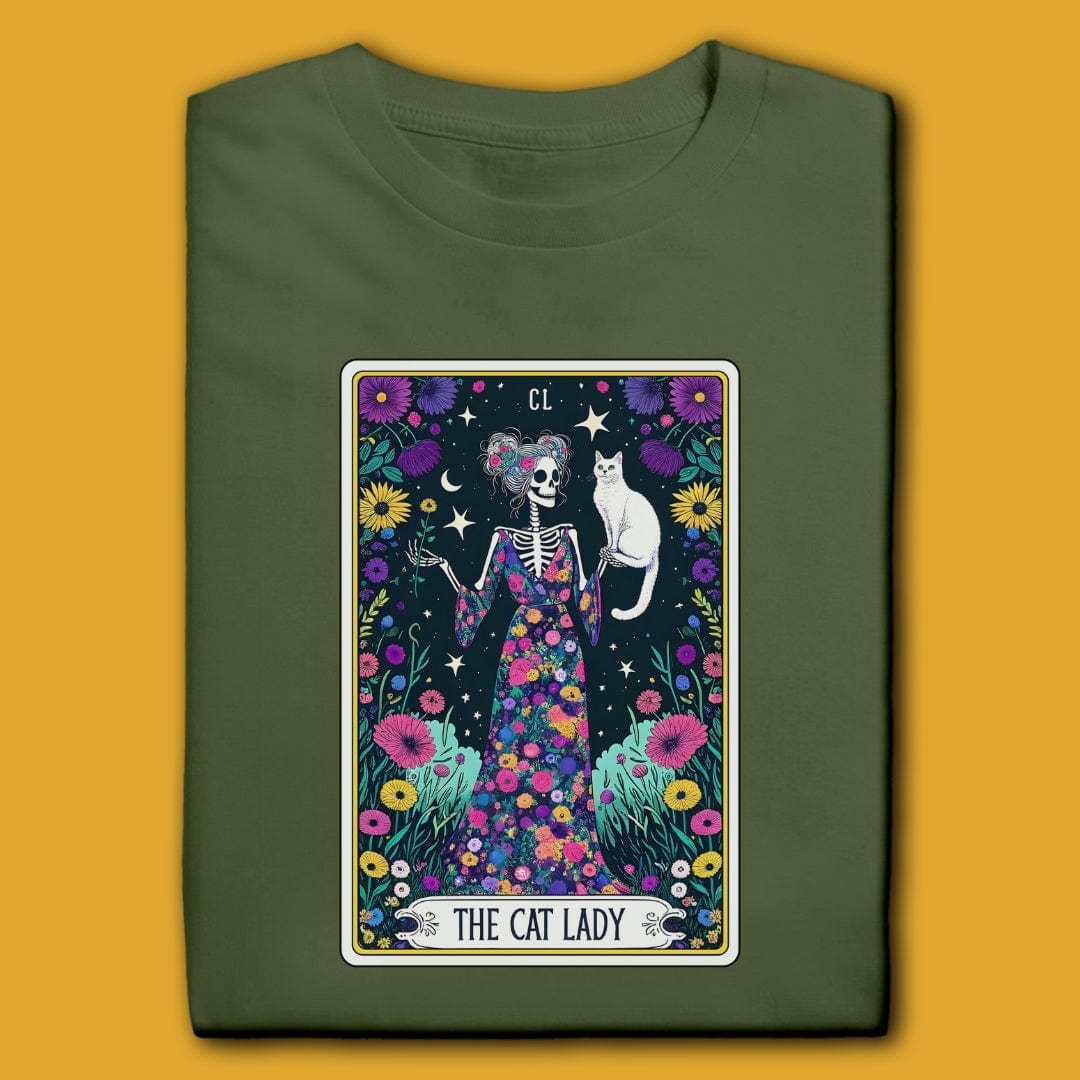 Printify T-Shirt Military Green / S The Cat Lady Tarot T-Shirt