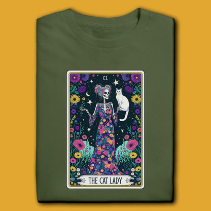 Printify T-Shirt Military Green / S The Cat Lady Tarot T-Shirt